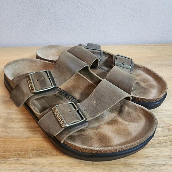 Birkenstock Sandals Mens Size 9 Brown Leather Two Strap Slide Shoes Germany main image 11